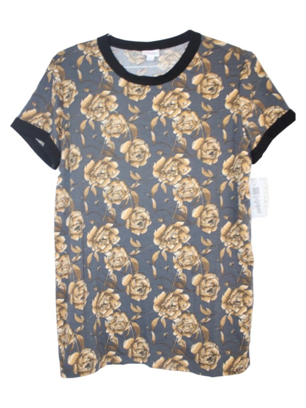 LuLaRoe LIV T Shirt Women's Top Scoop Neck NWT Size L Large Gray Gold Flowers
